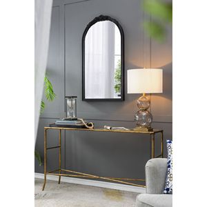 23 \ "X 42 \" intagliato a mano in legno nero arco specchio cornice antico disegno rosa per la decorazione della parete in soggiorno ingresso bagno - Product Image 2