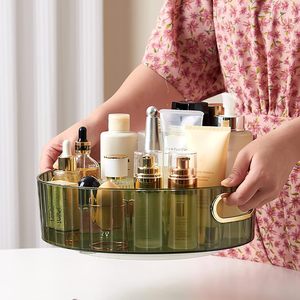 Round Green Acrylic Storage <b>Tray</b> with Gold Handles 9 Inch Modern Vanity Organizer kitchen storage containers home garden kitchen - Product Image 1