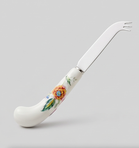 Elegant Stainless Steel Cheese Knife Serving Set White Plastic Handle Vintage <b>Floral</b> Design Dishwasher Safe For Household Event - Product Image 1
