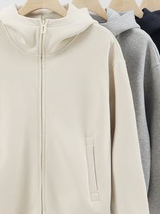 Manteau à capuche zippé en coton épais 400g automne-hiver, cardigan léger à manches courtes pour homme, pull pour homme - Product Image 3