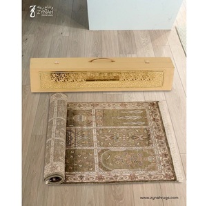 Tapis de prière en soie de luxe Moonlit Serenity, fournisseur indien moderne, avec motif islamique traditionnel, finition lisse, pour usage domestique, en promotion - Product Image 3