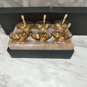 ชุดถ้วยขนมแก้วทำมือ คุณภาพเยี่ยม ดีไซน์คลาสสิก สำหรับงานเลี้ยง ความจุ 500-1000 มล. 6-10 ชิ้น พร้อมถาดและช้อน - Product Image 1