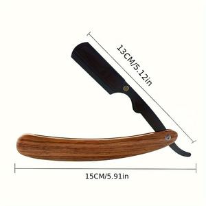 Wood Handle Straight <b>Razor</b> Stainless Steel <b>Blade</b> <b>Single</b> <b>Blade</b> For Face Shaving Smooth & Comfortable Professional - Product Image 4