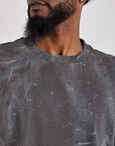 T-shirt en coton noir surdimensionné pour homme avec motif flamme en strass, style streetwear, manches courtes, col rond - Product Image 6