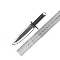 Couteau de chasse de qualité industrielle Afernon Industry, lame en acier Damas, pointe dentelée, manche en cuir, longueur 20 cm, garantie 3 ans