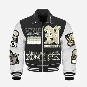 Blouson universitaire en cuir pour homme, tendance Y2K, pour sports d'hiver, style décontracté urbain, brodé, touche mode, 100% laine, vente en gros - Product Image 1