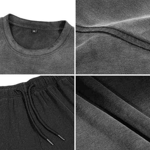 Ensemble 2 pièces homme en coton délavé à l'acide, t-shirt et short décontractés, effet usé et délavé au soleil, idéal pour l'extérieur, prix abordable - Product Image 6