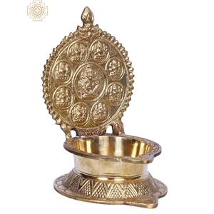 Handmade 6-Inch Ashtalakshmi Diya <b>Lamp</b> in Brass Indian <b>Oil</b> <b>Lamps</b> & <b>Accessories</b> - Product Image 4