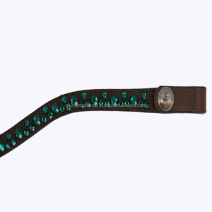 Banda Frontal para Caballo de Alta Calidad con Cristales Hechos a Medida, Piedras de Marca Incrustadas, Cuero Inglés Negro para Carreras de Caballos - Product Image 3