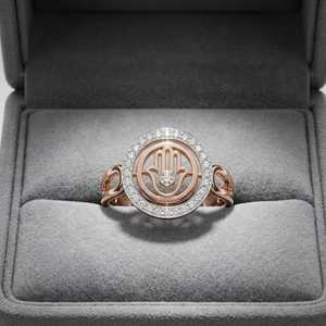 Anillo de Moissanita con Diseño Religioso de Círculo en Mano de Hamsa, Plata 925 Original con Baño de Oro Rosa, Joyería Judía para Fiestas, Regalo para Amigos - Product Image 6