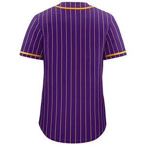 Purple Yellow Striped <b>Baseball</b> Jersey Men's Short Sleeve Button Front Moisture Wicking Polyester Sport Apparel - Product Image 2