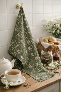 Floral Print Hand Block Print Cotton <b>Kitchen</b> <b>Towel</b> Green Pink Flowers Rectangle Eco Friendly Machine Washable Decorative <b>Towel</b> - Product Image 1