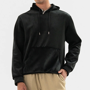 Sweat-shirt à capuche vintage en velours noir pour homme, coupe oversize, en coton épais, streetwear, logo personnalisé, vêtements décontractés d'hiver - Product Image 1