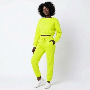 2 Piece Crop Sweatshirt Jogger Outdoor Set Fleece Crew Neck Warm Comfortable <b>Matching</b> Custom OEM Wholesale Manufacturer - Product Image 1