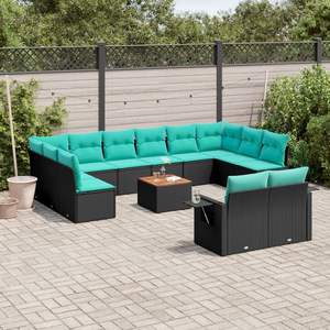 Ensemble de canapés de patio 13 pièces avec coussins noirs, meubles de jardin en polyrotin - Product Image 1