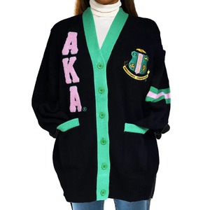 Cardigans d'hiver à col en V pour Alpha, noirs, verts, roses, avec logo brodé, manches longues, en tricot, pour sororités et fraternités - Product Image 1