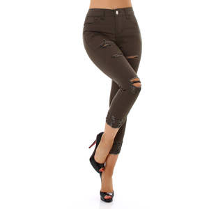 กางเกงยีนส์ทรงตรงสำหรับผู้หญิง รุ่นซัมเมอร์ ลุคสบายๆ เซ็กซี่ แต่งกระดุมและหมุด  ผ้าเดนิมระบายอากาศได้ดี เอวกลาง ทรงหลวม แต่งลายหินอ่อนแบบพันเกลียว - Product Image 5