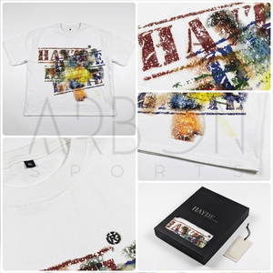 Camiseta Oversize Blanca de Algodón Premium con Estampado Gráfico Abstracto Multicolor, Estilo Urbano, Diseño Desgastado Personalizado - Product Image 5