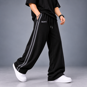 Pantalon de survêtement ample à jambes larges pour homme, avec bande latérale personnalisée, coupe décontractée, style streetwear, taille à cordon de serrage, fabricant de vêtements sur mesure - Product Image 2