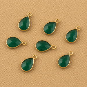 Green Onyx Quartz Faceted Pear Drop Gemstone Charm Gold Bezel <b>Pendant</b> Single <b>Bail</b> Connector for Necklace Bracelet Jewelry Making - Product Image 6