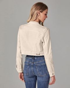 Beige wax Denim <b>Jacket</b> Women Turn-down Collar Button Closure Regular <b>Sleeve</b> Solid Color Casual Wear Spring Slim Fit <b>Short</b> Length - Product Image 6