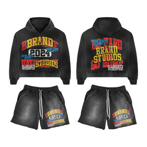 Conjunto de Sudadera con Capucha y Pantalones Cortos de Algodón para Hombre, Talla Grande, 2026 |   Ropa de Otoño Ecológica y Transpirable |   Logotipo Personalizado con Impresión Puff OEM - Product Image 1