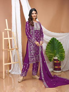 Womens <b>Sequins</b> Embroidery Georgette <b>Top</b> Pant Set Indian Ethnic Wear Ladies <b>Party</b> Wear Straight Kurta Trouser Suit S M L XL XXL - Product Image 3
