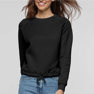 Sudadera de punto negra lisa con cuello redondo para mujer, manga larga, con cordón en el bajo, para otoño - Product Image 6