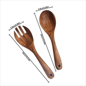 High Rated Hand Crafted Designer Acacia Wood Eco-Friendly <b>Salad</b> <b>Tools</b> Long Handle Mixing Fork Spoon 2pcs Snacks <b>Salad</b> Serving - Product Image 3
