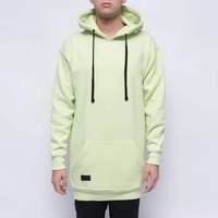 Hoodie Pria Custom Model Longline Bahan Katun Fleece, Sweatshirt Panjang Model Tall dengan Saku Samping dan Ujung Melengkung, OEM Grosir