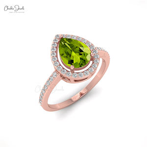 Anillo de Peridoto en Forma de Lágrima de 8x6mm con Halo de Diamantes Blancos de 1mm en Oro Rosa Sólido de 14k, Joyería Delicada Personalizada, Proveedor Mayorista - Product Image 4