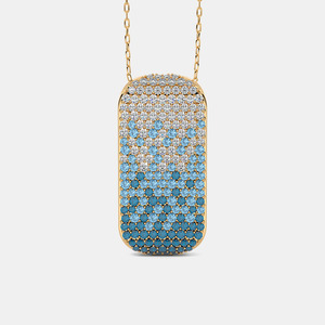 14K Yellow Gold Blue Topaz Lab Grown Diamond Pendant Necklace - Product Image 1
