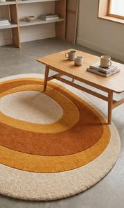 Luxury Modern Wool Hand Tufted Round Area Rug Cream Beige <b>Abstract</b> Ripple Line Floor Carpet for Living Room Mat - Product Image 5