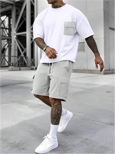 Conjuntos Casuales para Hombre, Conjunto Deportivo de 2 Piezas, Camisetas de Manga Corta con Cuello Redondo y Pantalones Cortos Cargo - Product Image 2