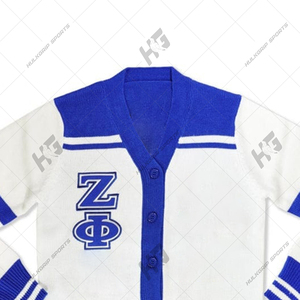 Robe cardigan longue et flexible à demi-manches en tricot 100 % acrylique épais et chaud avec emblème brodé, Sorority Zita Phi Bita - Product Image 3