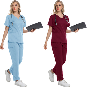 Quick Drying Woven Polyester Hospital <b>Scrub</b> Uniform <b>Set</b> Soft Touch Nurse USA Style V Neck <b>Scrub</b> <b>Set</b> for Women Needle Detection - Product Image 3