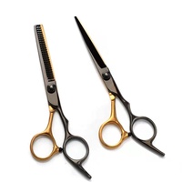 Ensemble de ciseaux de coiffeur professionnels en titane noir et or 2 pièces avec étiquettes et couleurs personnalisées