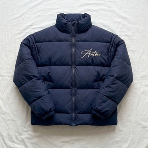 Blouson matelassé rembourré pour homme, orange, avec broderie, chaud pour l'hiver, à capuche, fermeture éclair, isolé, imperméable, écologique - Product Image 3