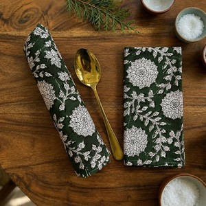 Ensemble de serviettes en tissu imprimé en coton faites à la main, 3 pièces, vert et blanc, motif floral, décoration de table traditionnelle - Product Image 6