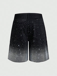 Shorts tendance surdimensionnés avec strass personnalisés, qualité supérieure, tissu 100% coton, style décontracté streetwear, unisexe - Product Image 2