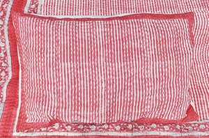 Silkgram Hand Pink Striped Cotton <b>Quilted</b> <b>Throw</b> Blanket Floral Border Traditional Indian Handmade Home Decor 300tc All-Season - Product Image 2