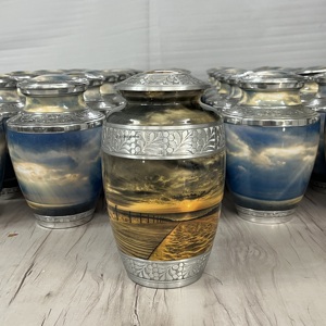 Urna Funeraria de Aluminio de Alta Calidad para Adultos, Grabada con una Hermosa Imagen de Atardecer en la Playa, Recuerdo Digital Personalizado para Cenizas Humanas - Product Image 1