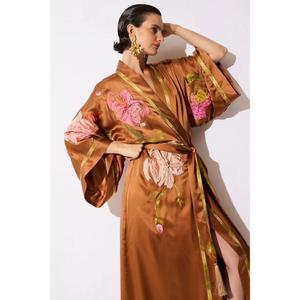 Bata Kimono Floral de Satén para Mujer, Estilo Japonés de Lujo, Larga hasta el Suelo, Cintura Natural con Cinturón, Ropa de Estar Suave, Bata de Spa - Product Image 2