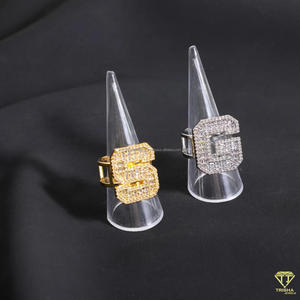 <b>Gold</b> Plated Letter <b>Cocktail</b> <b>Ring</b> With Baguette Crystal Pave Setting Hip Hop Style Unisex Jewelry - Product Image 5