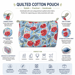 Pochette zippée en coton matelassé faite à la main, imprimée, pour maquillage, organiseur de voyage, pochette de rangement cosmétique - Product Image 5