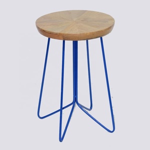 Table de chevet carrée en fer forgé, petite Table de lit avec plateau en bois, mobilier antique - Product Image 3