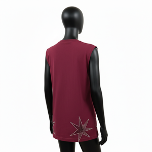Débardeur sans manches pour femme en jersey de coton marron, coupe décontractée, avec motif graphique en strass et logo personnalisé, chemises en coton sans manches pour femme - Product Image 5