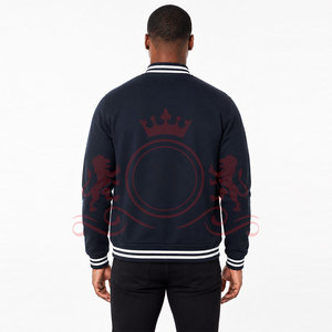 Athletic Blue <b>White</b> Letterman <b>Jacket</b> Contrast Sleeve Design Soft Fabric Ribbed Cuffs Comfortable Everyday Clothing - Product Image 4