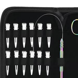 Kit d'outils professionnels pour extensions de cheveux en micro-perles, en acier inoxydable noir mat, durable et réutilisable, avec pinces, aiguilles, crochets, boucles, logo personnalisé - Product Image 4