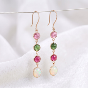 Wholesale 18k Yellow Gold Natural Multi <b>Tourmaline</b> Opal Bezel Linear Drop <b>Earrings</b> Memoria Jewels - Product Image 4